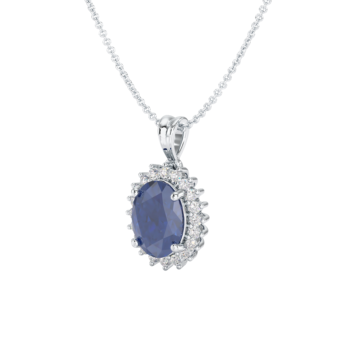 Oval Blue Sapphire Sunburst Pendant