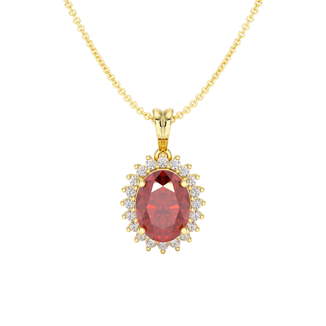 Large Oval Ruby Sunburst Pendant