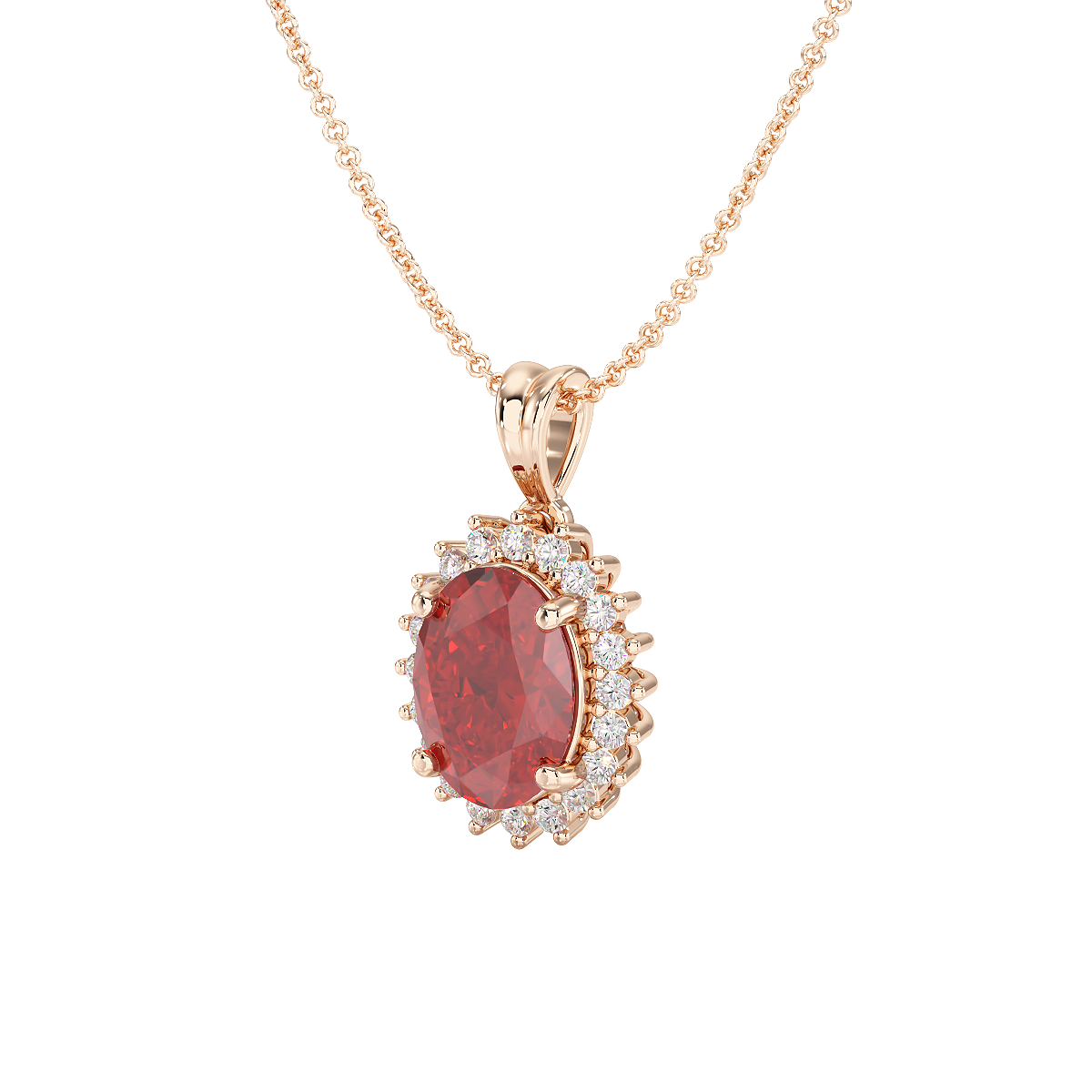 Large Oval Ruby Sunburst Pendant