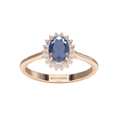 Oval Blue Sapphire Sunburst Ring