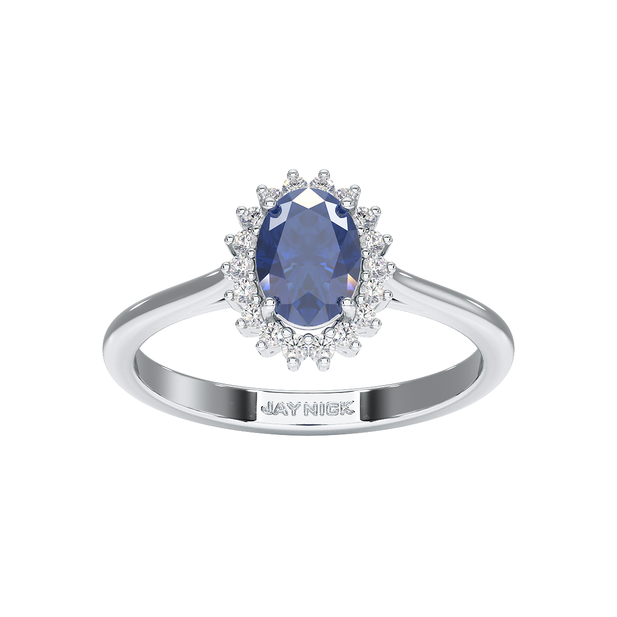 Oval Blue Sapphire Sunburst Ring