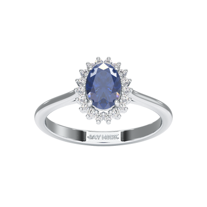 Oval Blue Sapphire Sunburst Ring