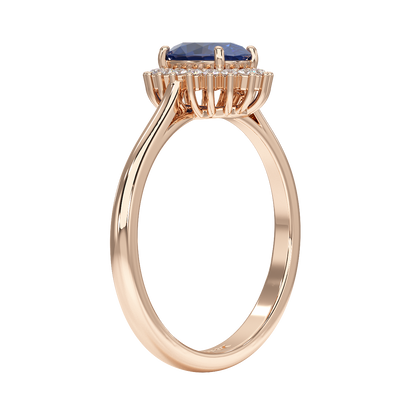 Oval Blue Sapphire Sunburst Ring