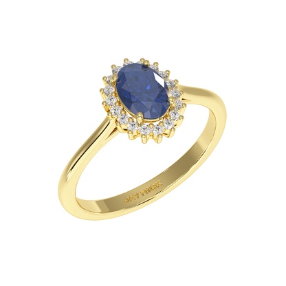 Oval Blue Sapphire Sunburst Ring