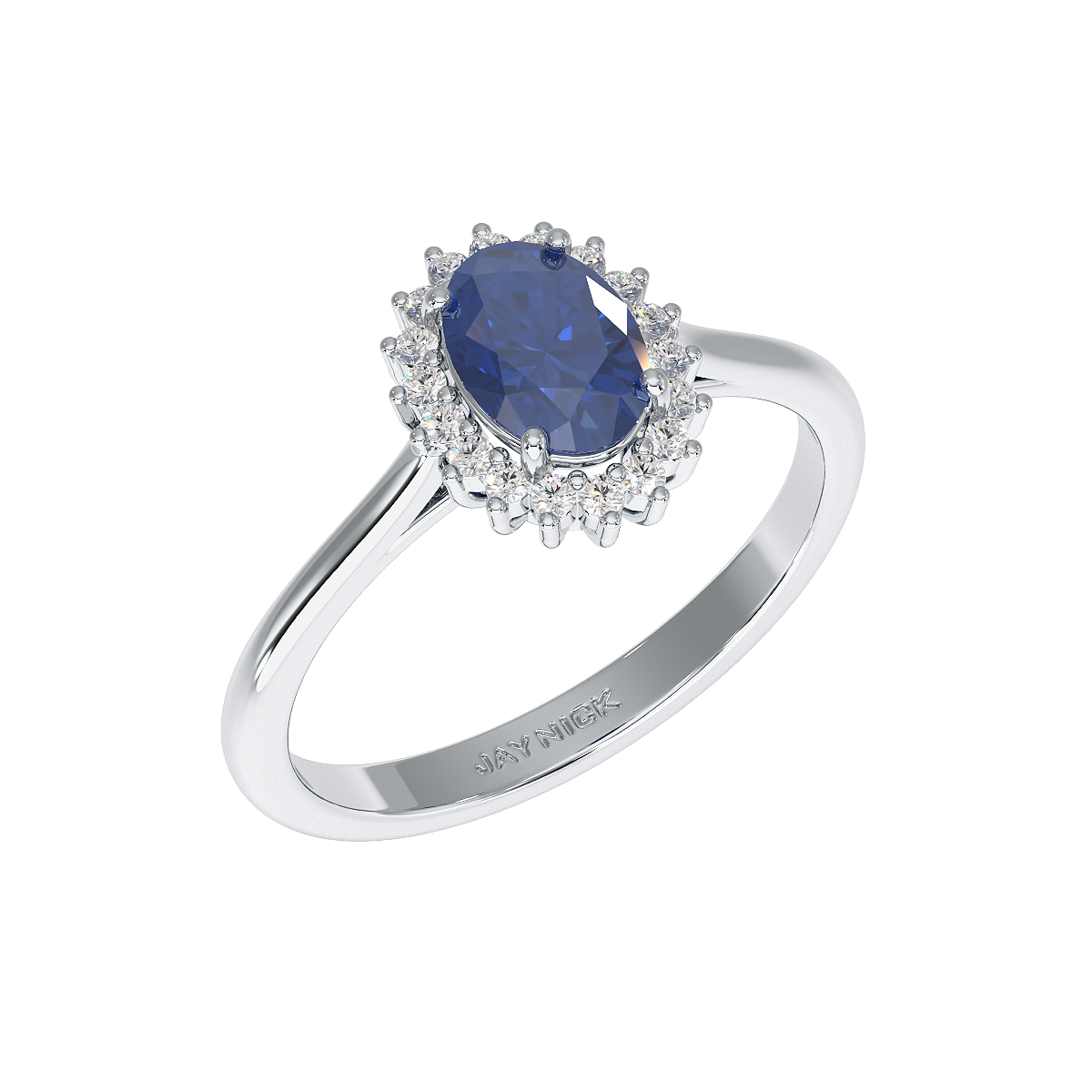 Oval Blue Sapphire Sunburst Ring