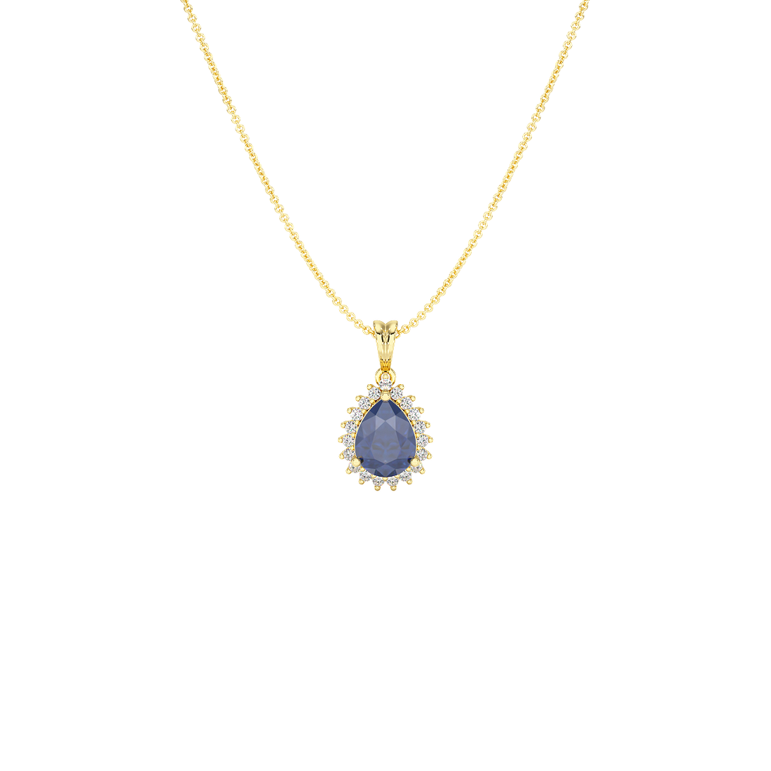 Pear Blue Sapphire Sunburst Pendant