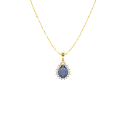 Pear Blue Sapphire Sunburst Pendant