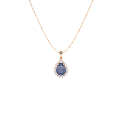 Pear Blue Sapphire Sunburst Pendant