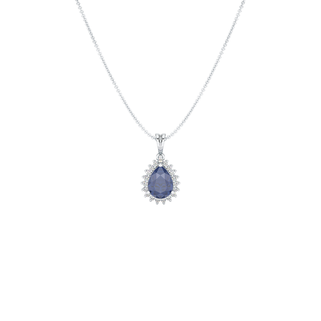 Pear Blue Sapphire Sunburst Pendant