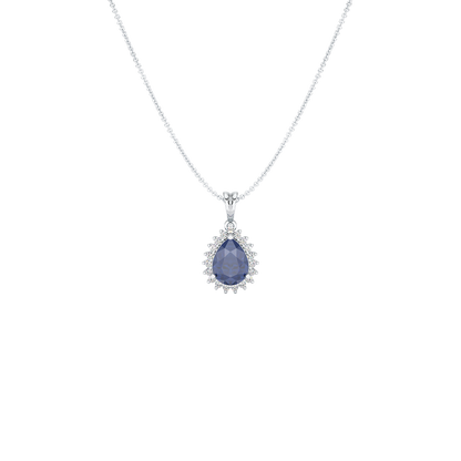 Pear Blue Sapphire Sunburst Pendant