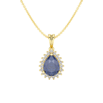 Pear Blue Sapphire Sunburst Pendant