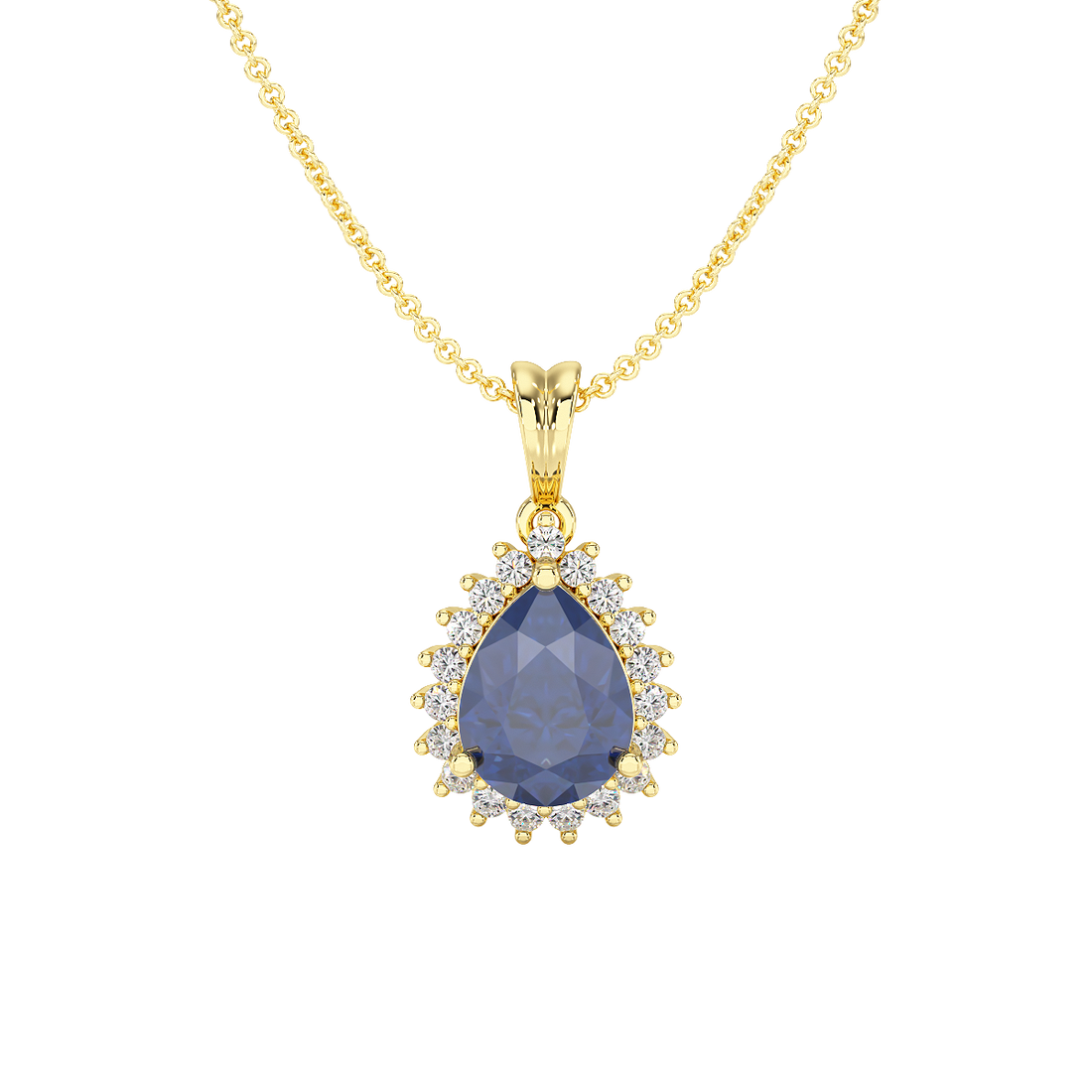 Large Pear Blue Sapphire Sunburst Pendant