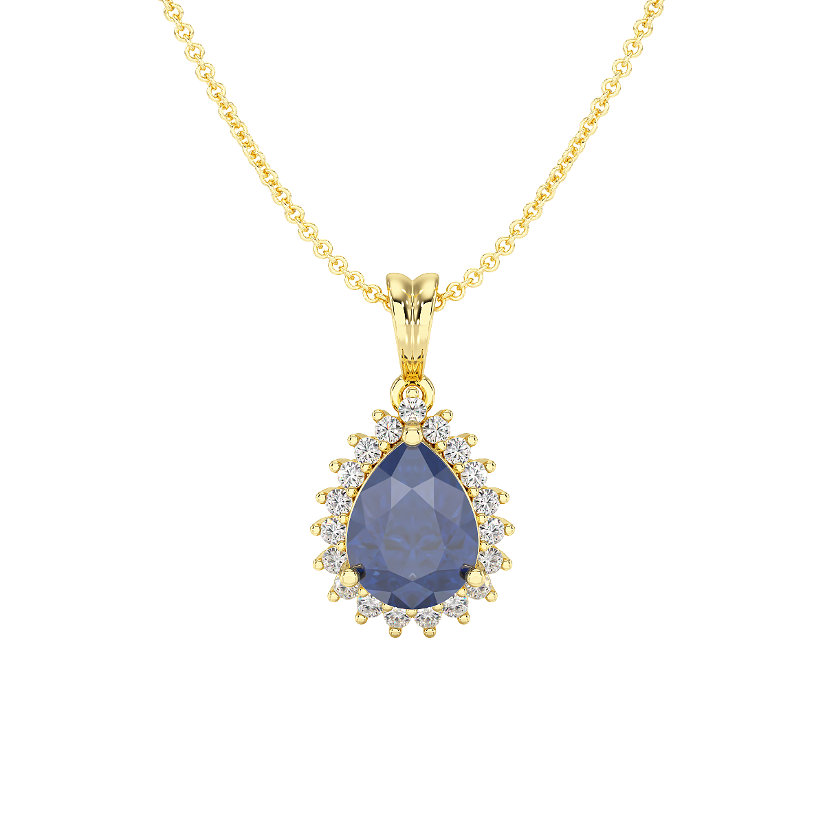 Large Pear Blue Sapphire Sunburst Pendant