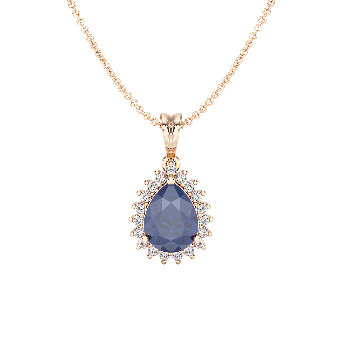 Pear Blue Sapphire Sunburst Pendant