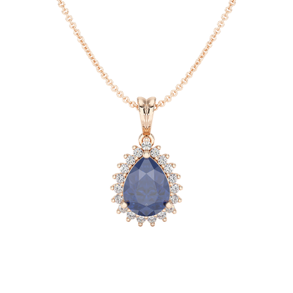 Pear Blue Sapphire Sunburst Pendant