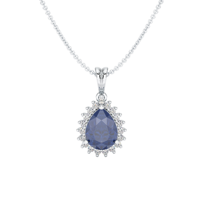 Pear Blue Sapphire Sunburst Pendant