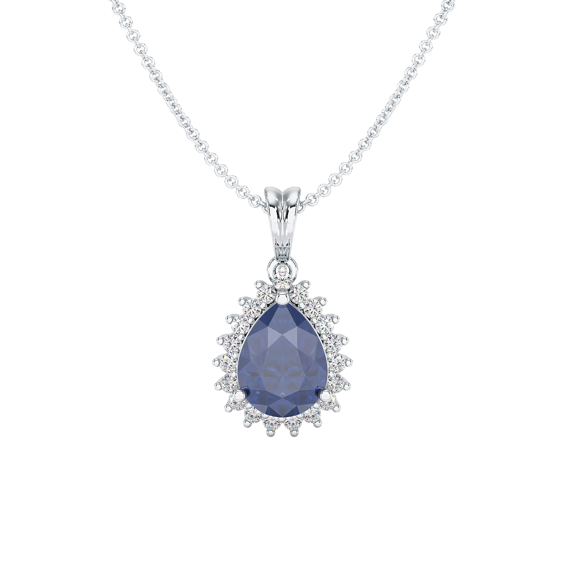 Large Pear Blue Sapphire Sunburst Pendant