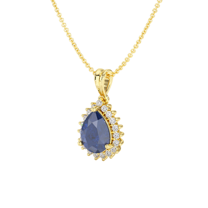 Pear Blue Sapphire Sunburst Pendant