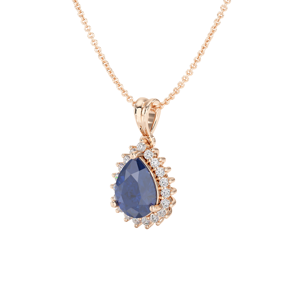 Large Pear Blue Sapphire Sunburst Pendant