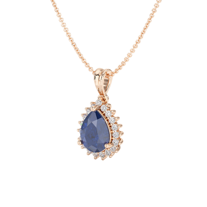 Large Pear Blue Sapphire Sunburst Pendant