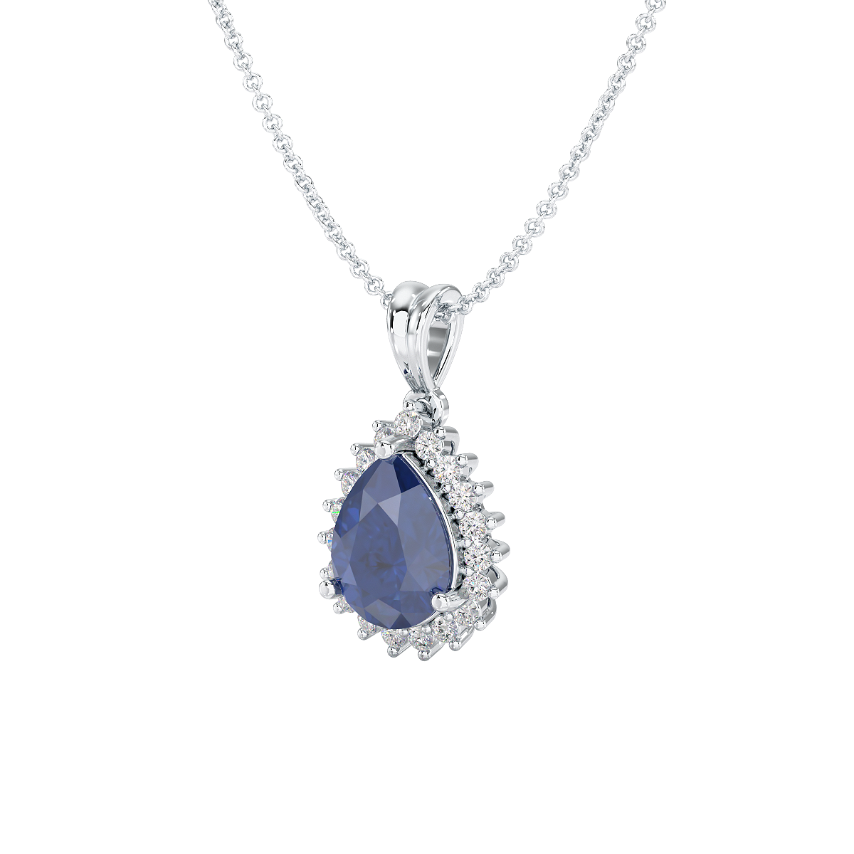 Pear Blue Sapphire Sunburst Pendant