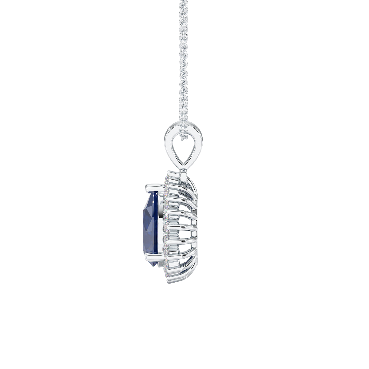 Pear Blue Sapphire Sunburst Pendant