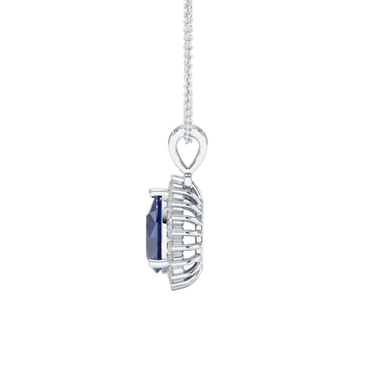 Pear Blue Sapphire Sunburst Pendant