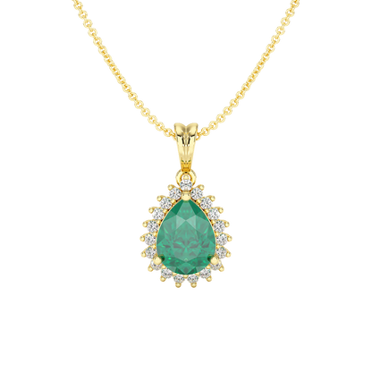 Pear Emerald Sunburst Pendant