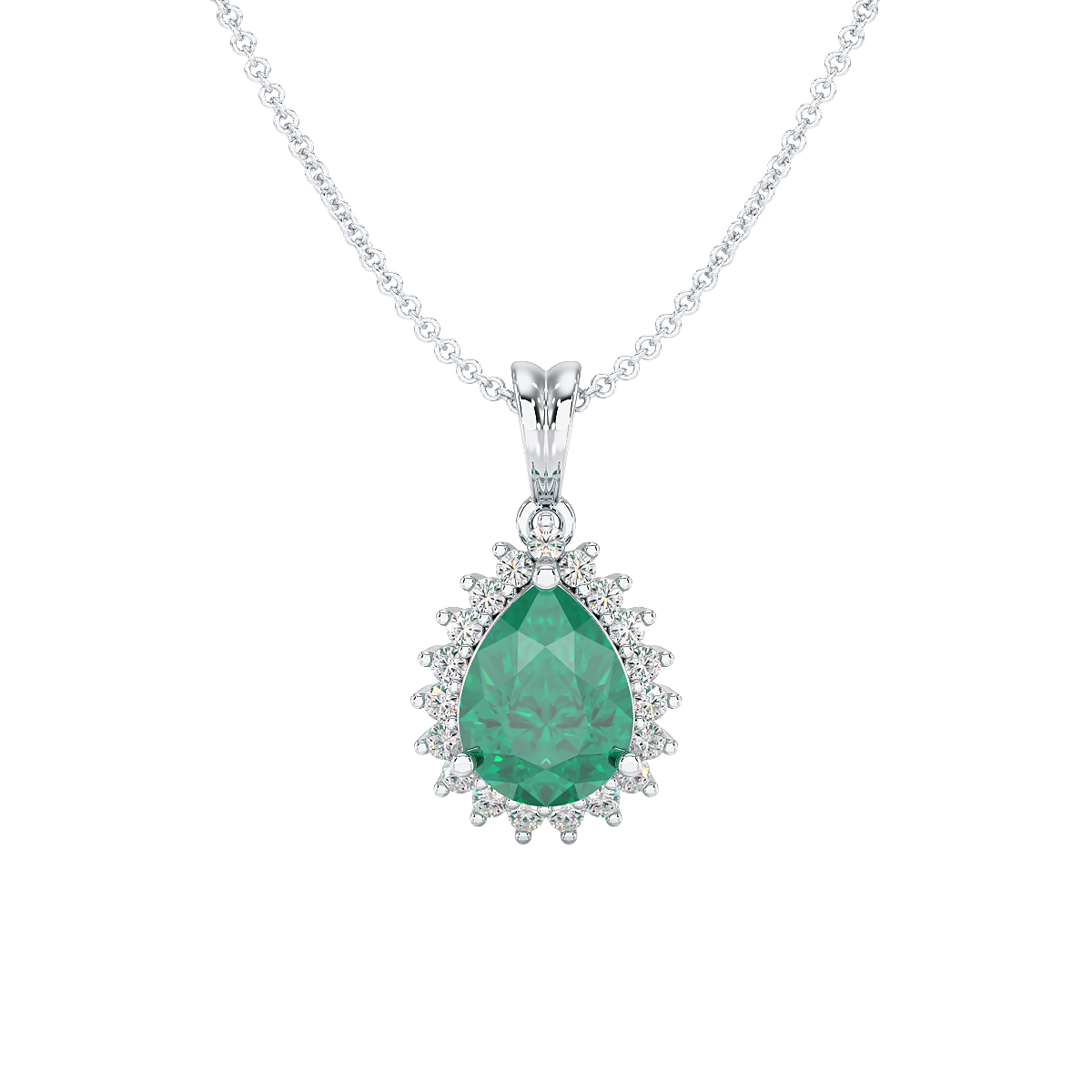 Pear Emerald Sunburst Pendant