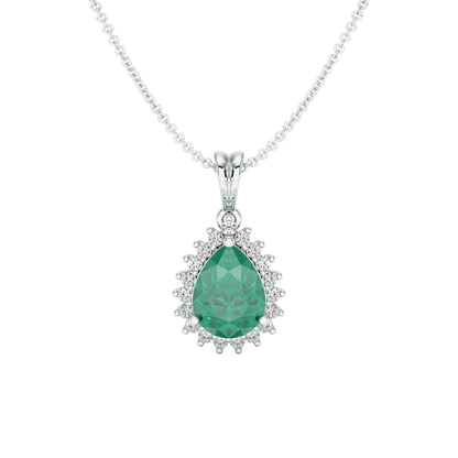 Pear Emerald Sunburst Pendant