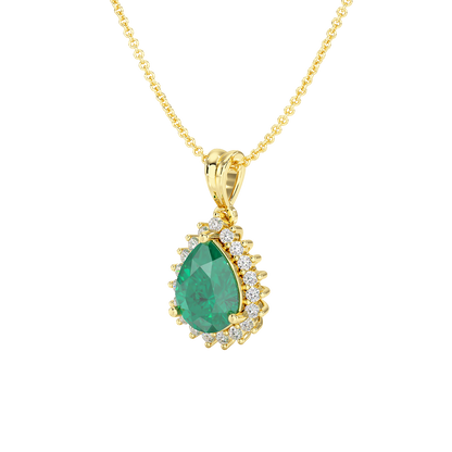 Pear Emerald Sunburst Pendant