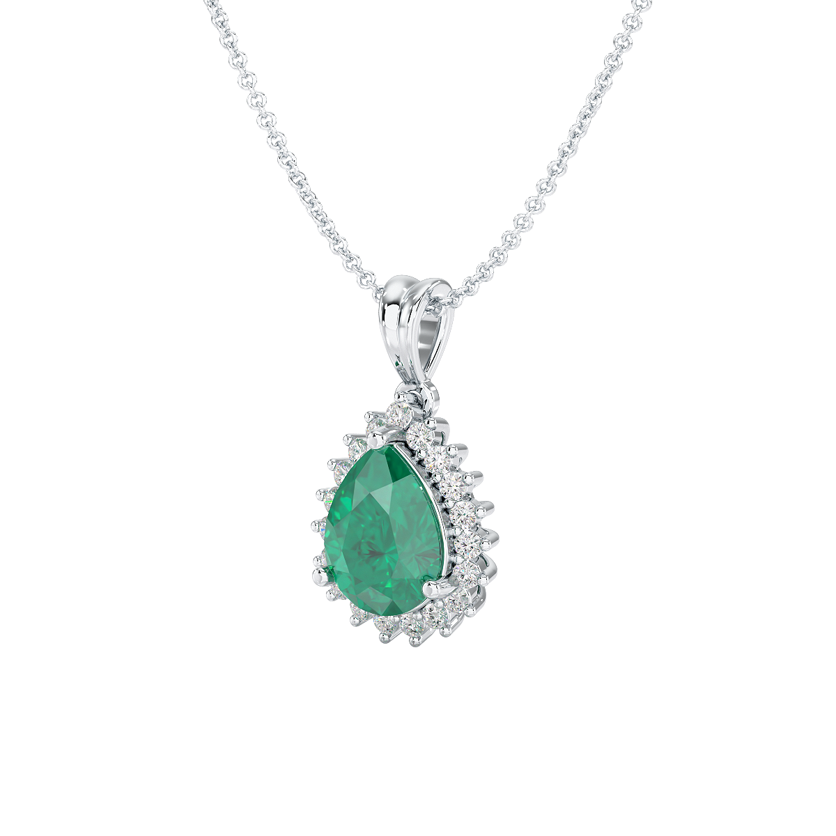 Pear Emerald Sunburst Pendant