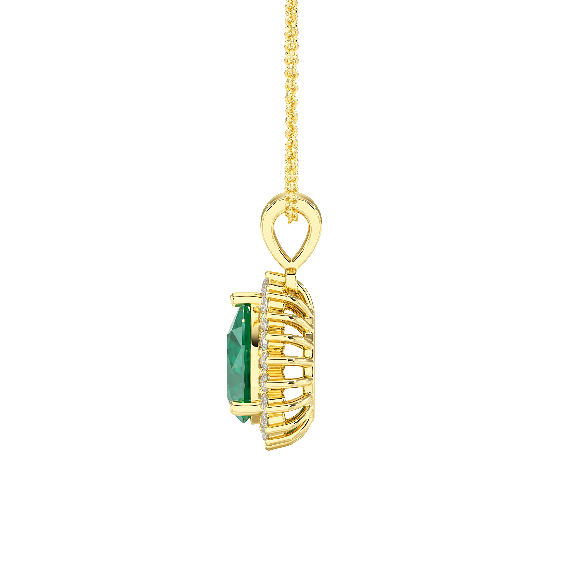 Pear Emerald Sunburst Pendant