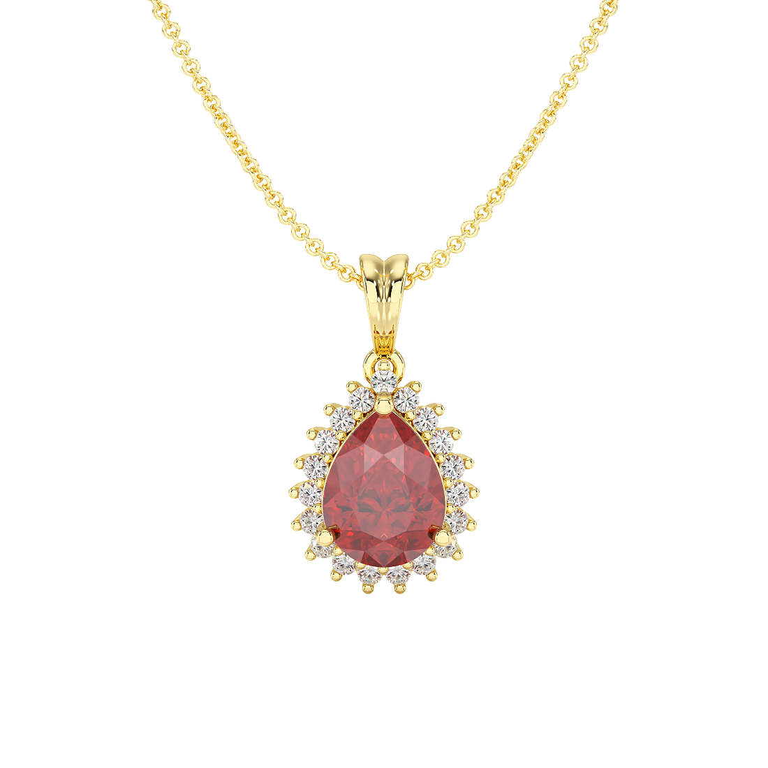 Large Pear Ruby Sunburst Pendant