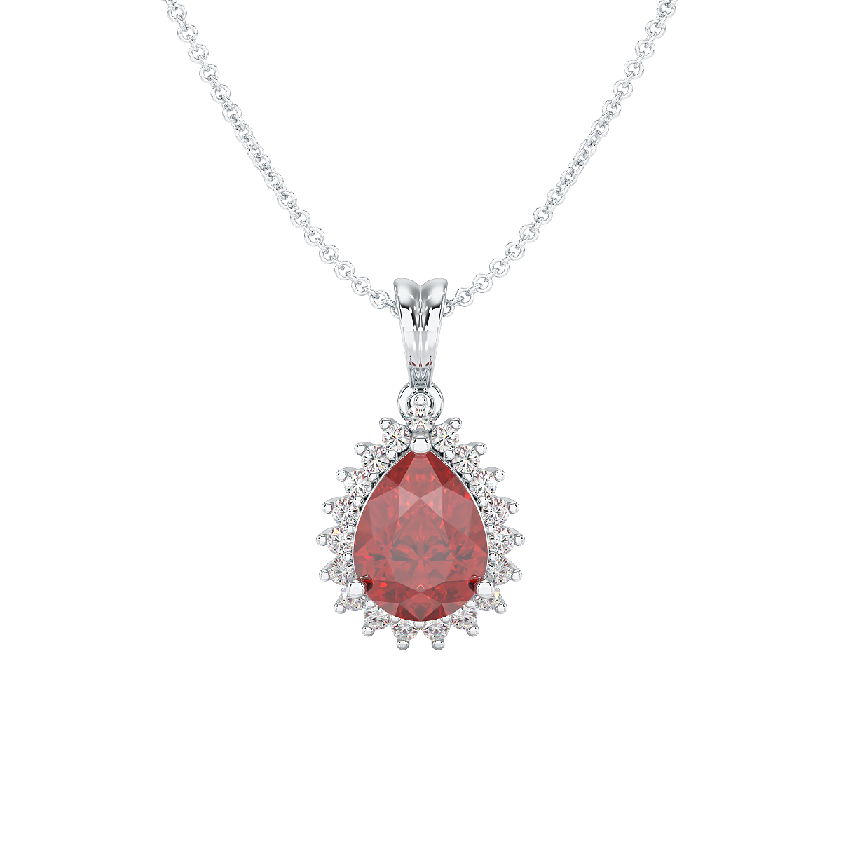 Pear Ruby Sunburst Pendant