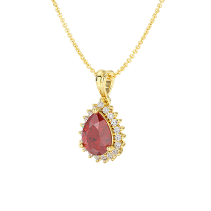 Pear Ruby Sunburst Pendant