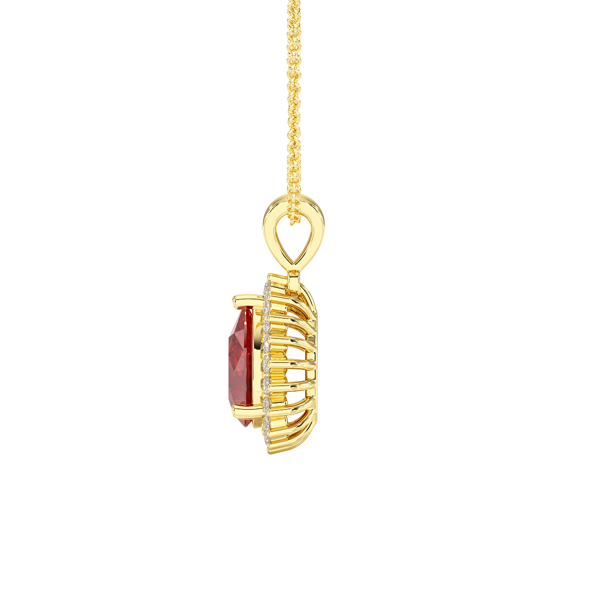 Large Pear Ruby Sunburst Pendant