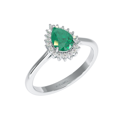 Pear Emerald Sunburst Ring