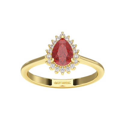 Pear Ruby Sunburst Ring