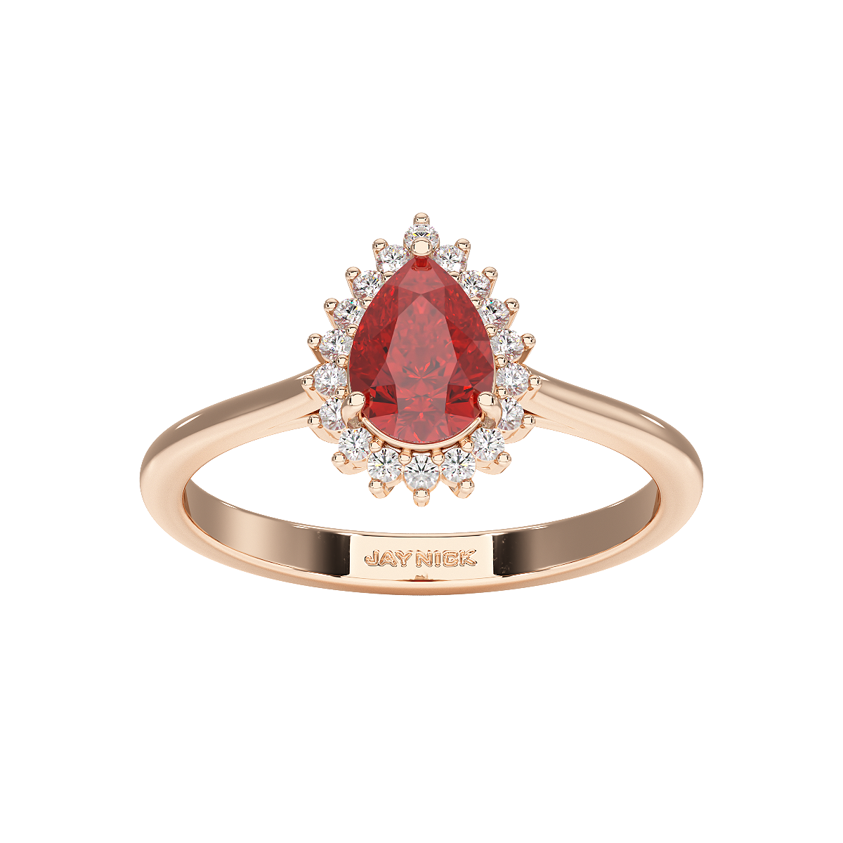 Pear Ruby Sunburst Ring