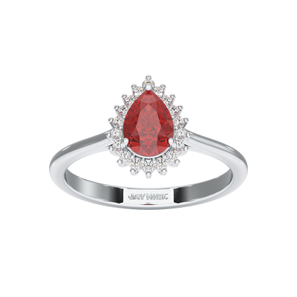 Pear Ruby Sunburst Ring