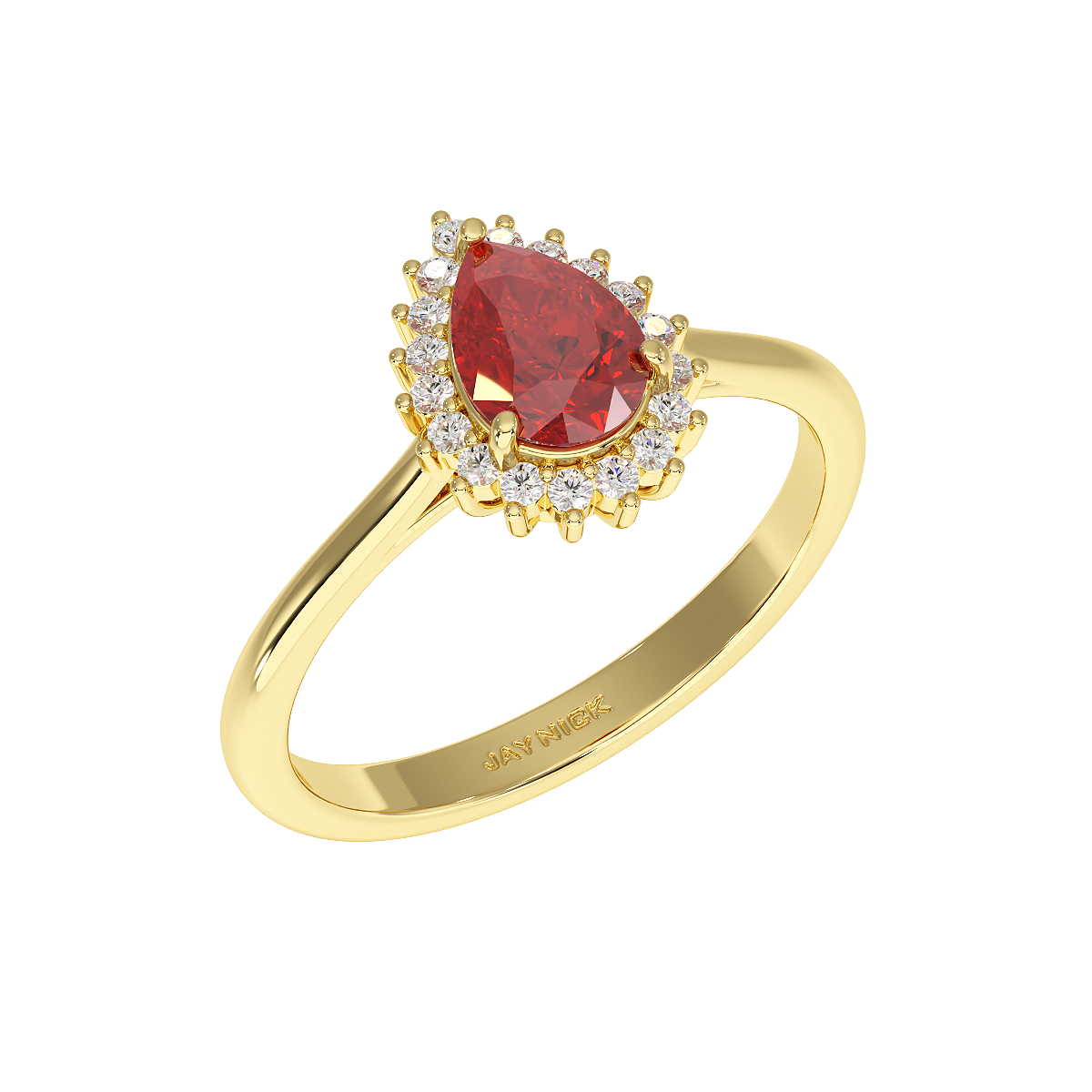 Pear Ruby Sunburst Ring