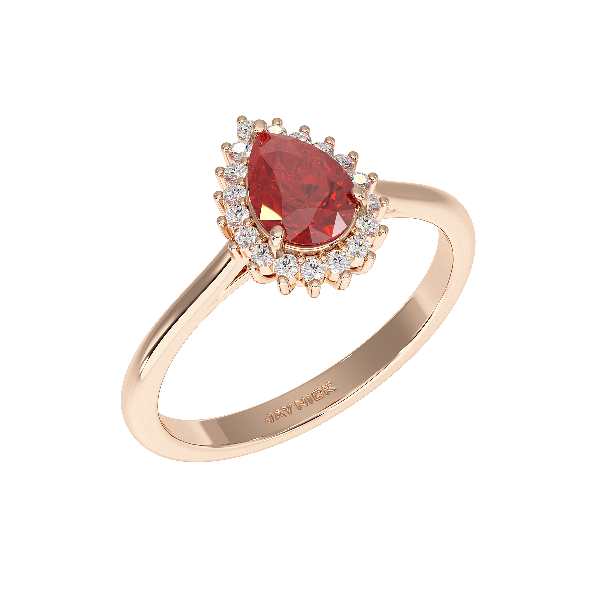 Pear Ruby Sunburst Ring