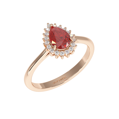 Pear Ruby Sunburst Ring