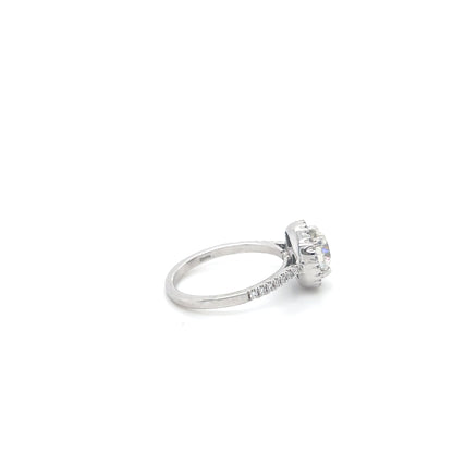 2.05ct Round Diamond Halo Engagement Ring 18K White Gold WGI Certificate