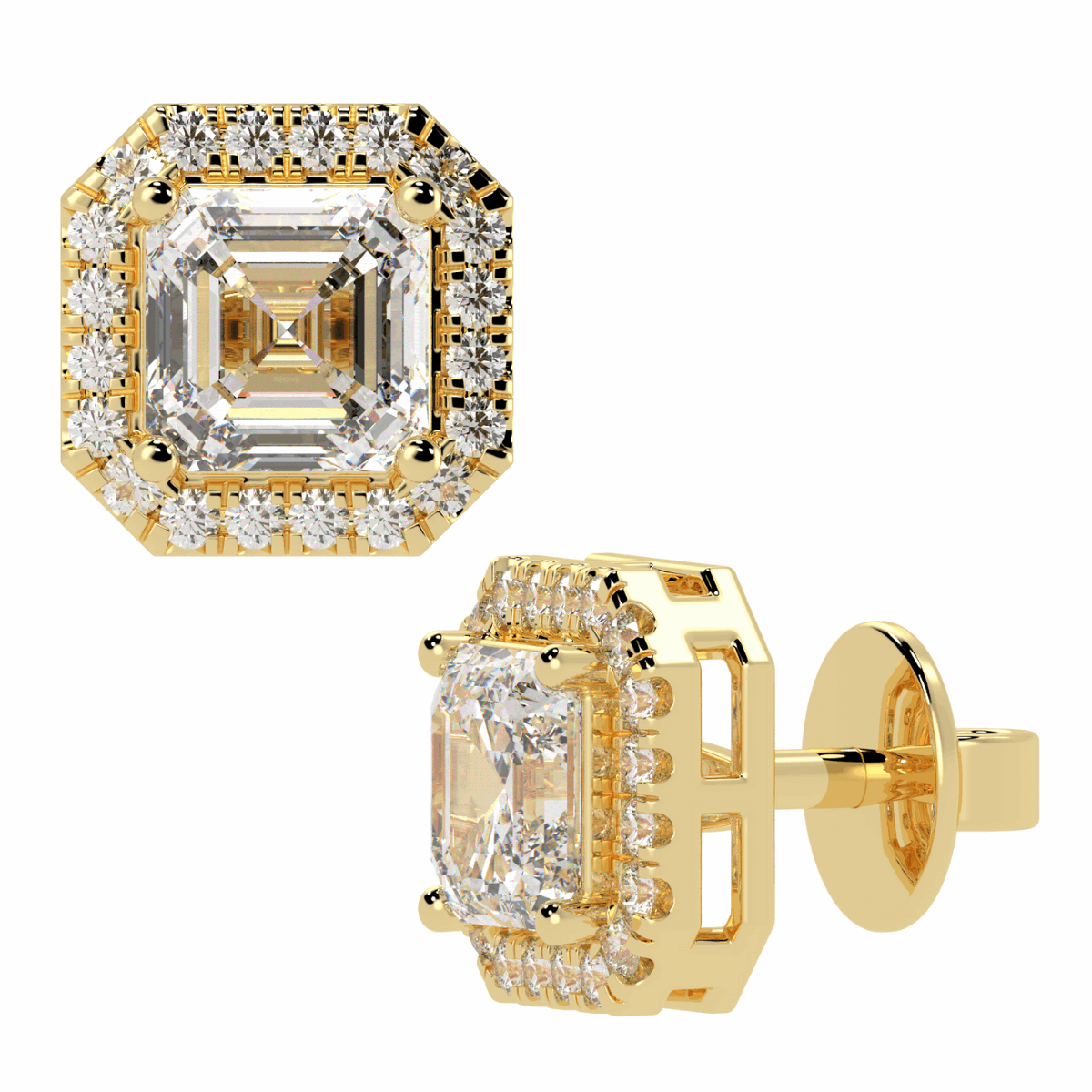 Halo Asscher Solitaire Stud Earrings