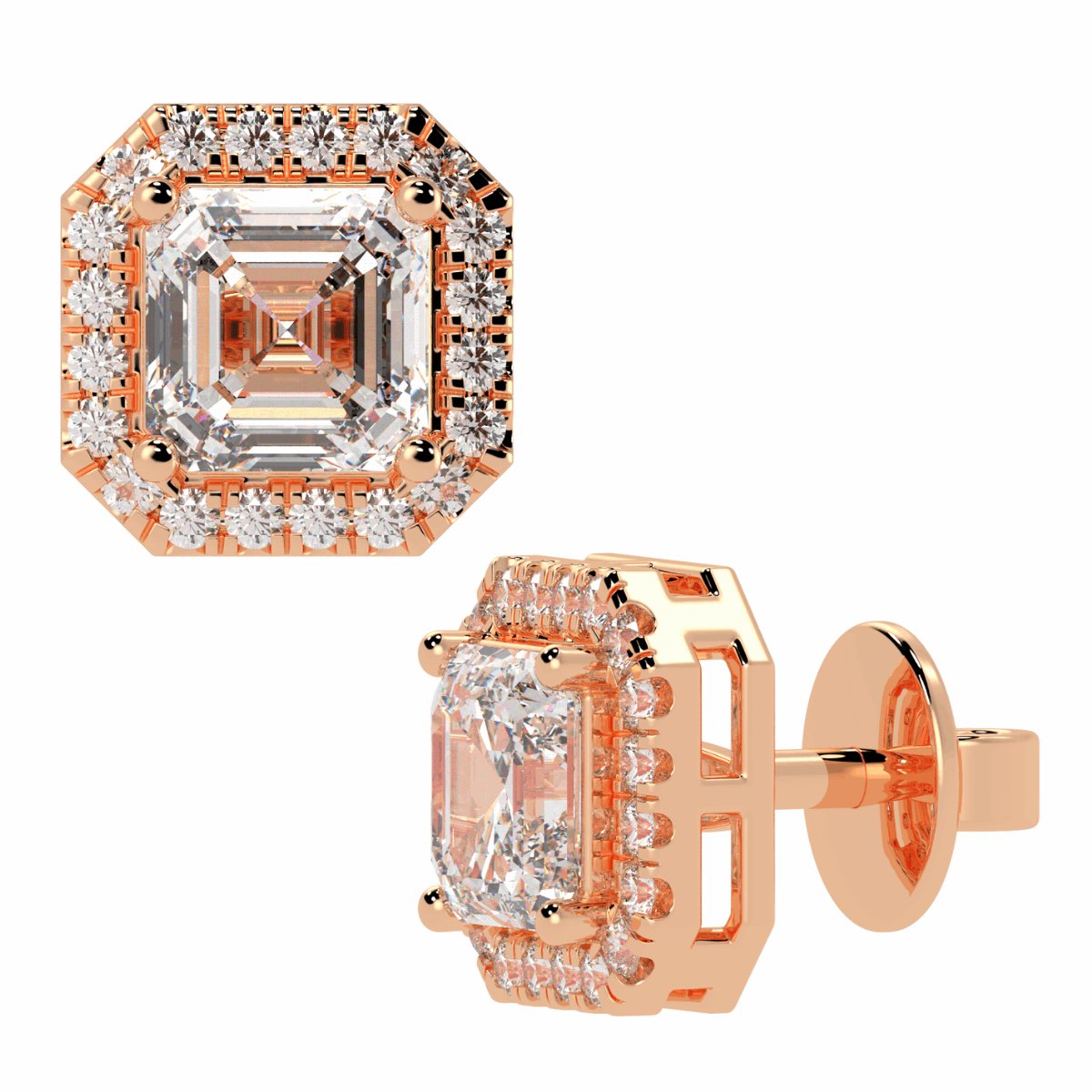 Halo Asscher Solitaire Stud Earrings