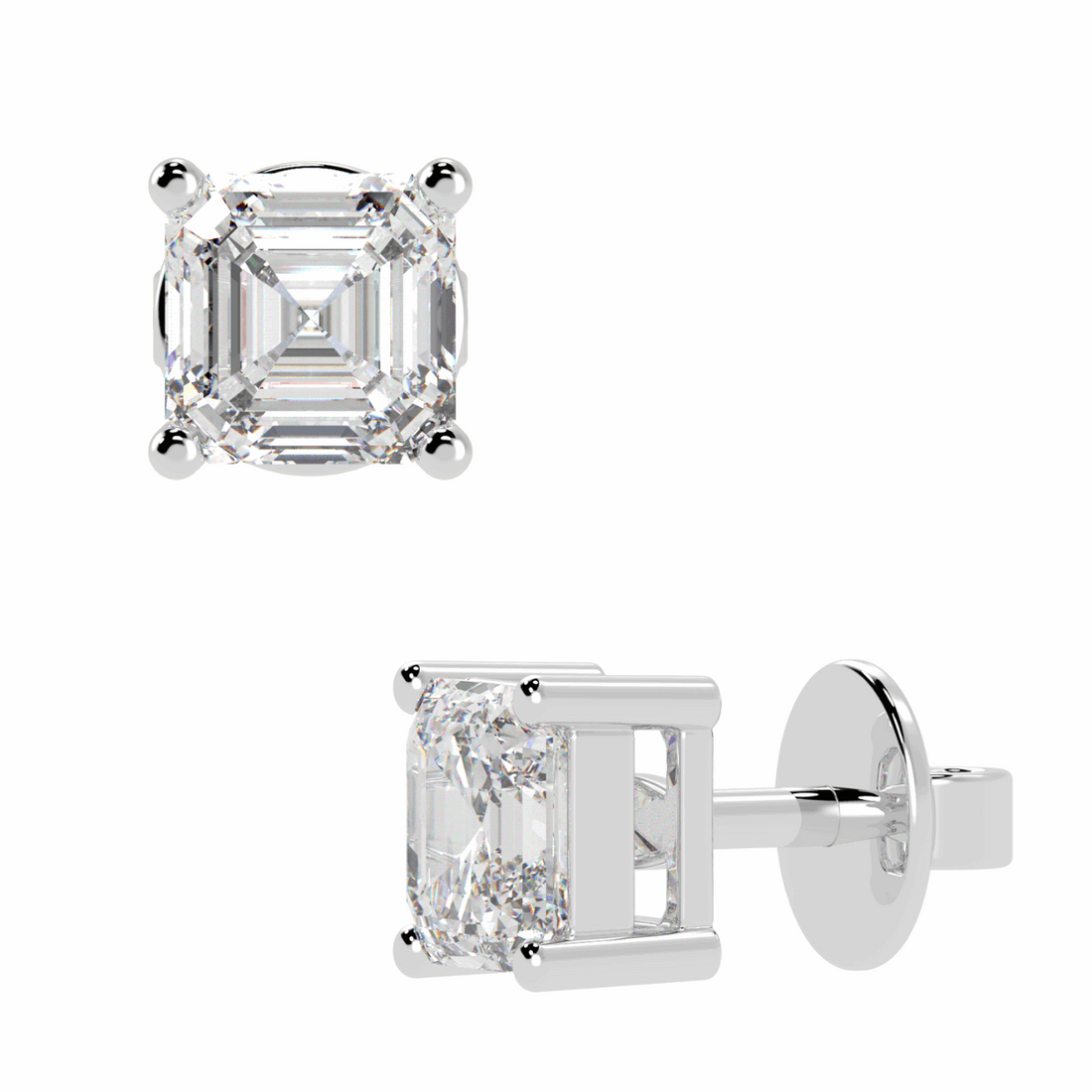 Asscher Solitaire Stud Earrings