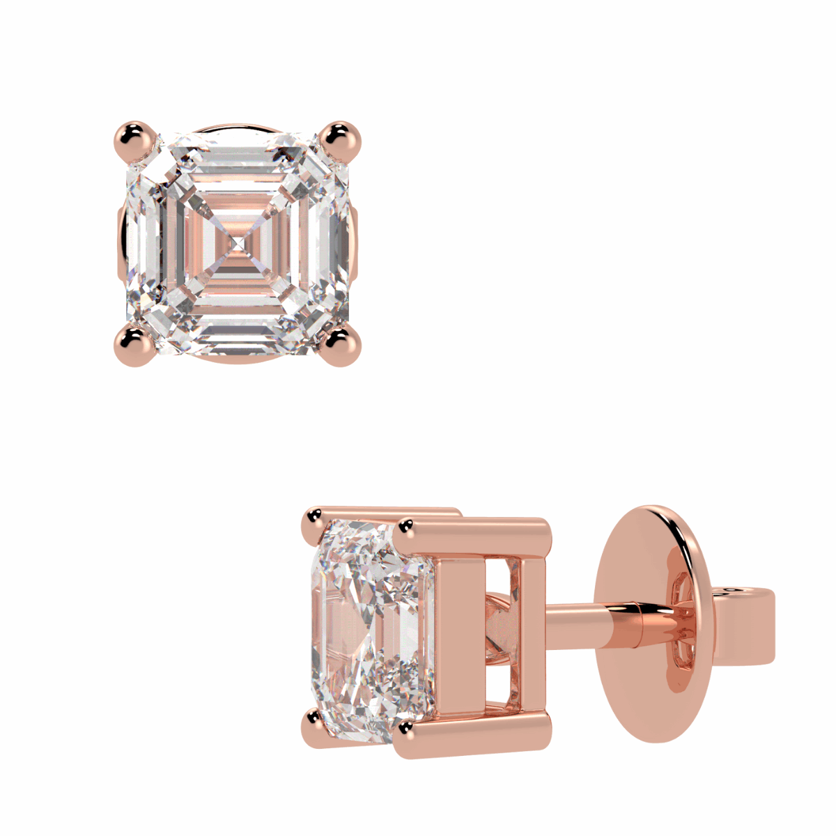 Asscher Solitaire Stud Earrings