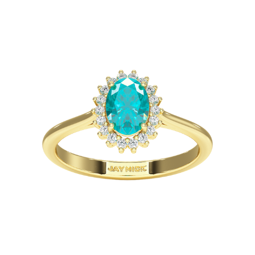 Oval Aquamarine Sunburst Ring 9K Yellow Gold